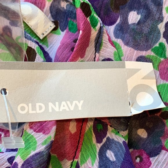 NWT Old Navy 1/4 Button Up Semi Sheer Floral Top Cap Sleeves MultiColor Size S - Picture 10 of 13
